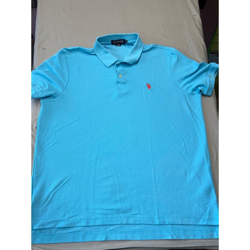 US Polo Assn Mens 2XL Performance Pique Polo Shirt Bright Blue Short Sleeve Logo